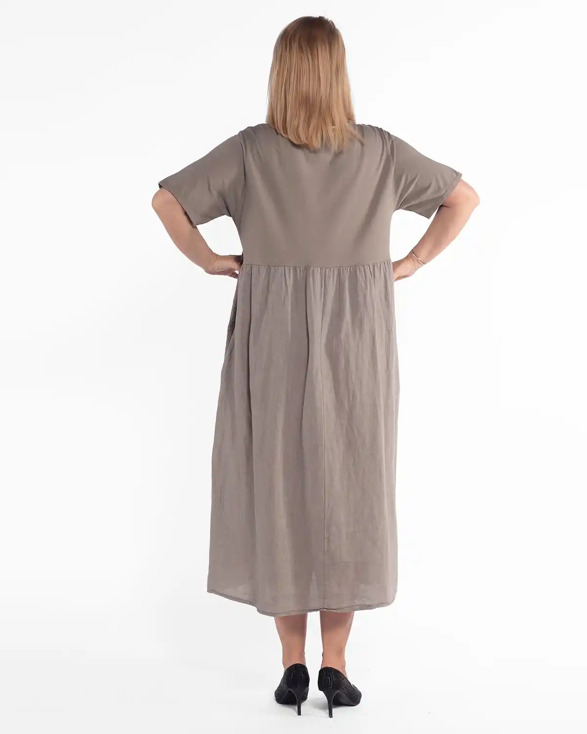 Rochie midi ecru din in cu flori din macrame [2]