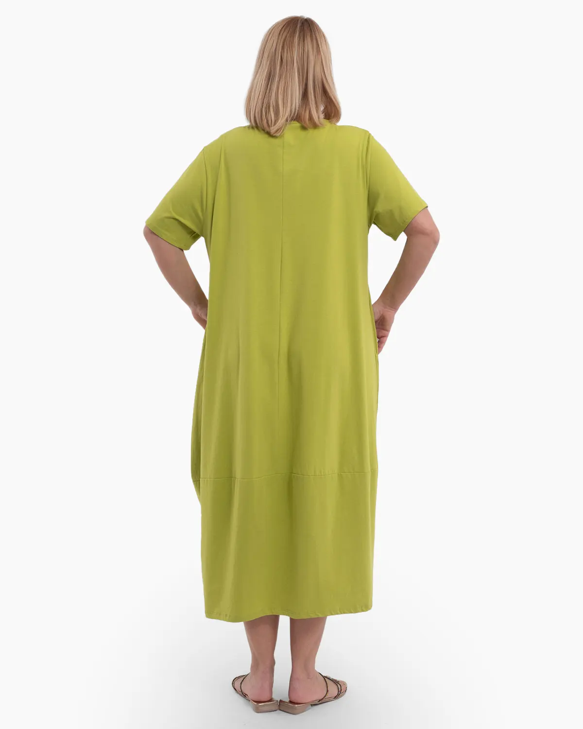 Rochie midi lime din bumbac cu mâneci scurte și imprimeu argintiu [2]