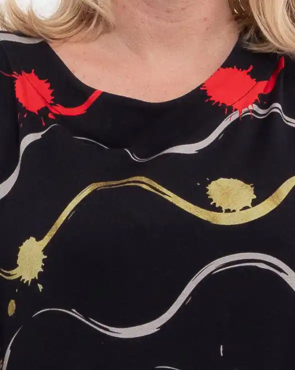 Rochie midi neagră din viscoză cu pete de culoare [3]