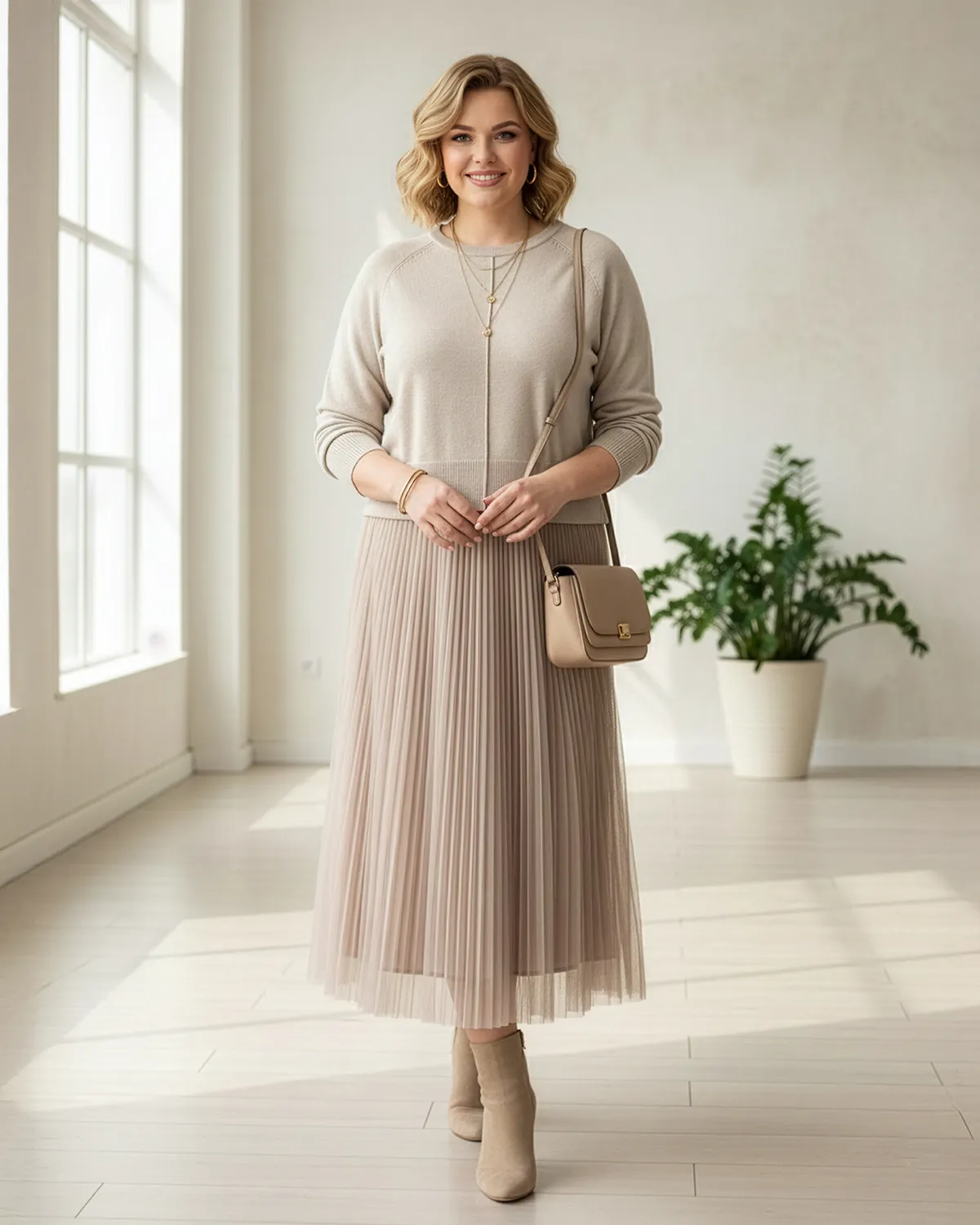 Rochie plisată tip sarafan cu tul și puloveraș scurt cu fundă la spate [3]