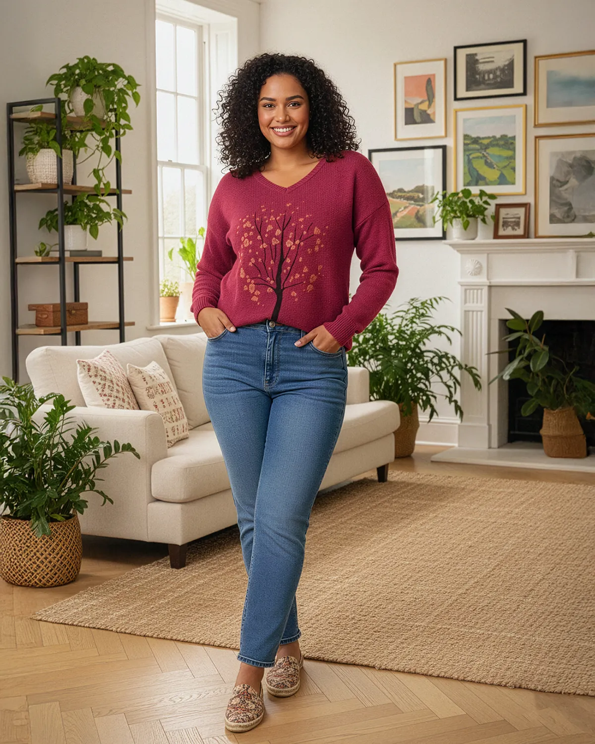 Pulover lână angora grena cu Inserții aurii [3]