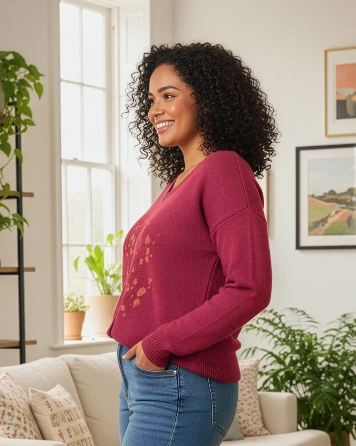 Pulover lână angora grena cu Inserții aurii [4]