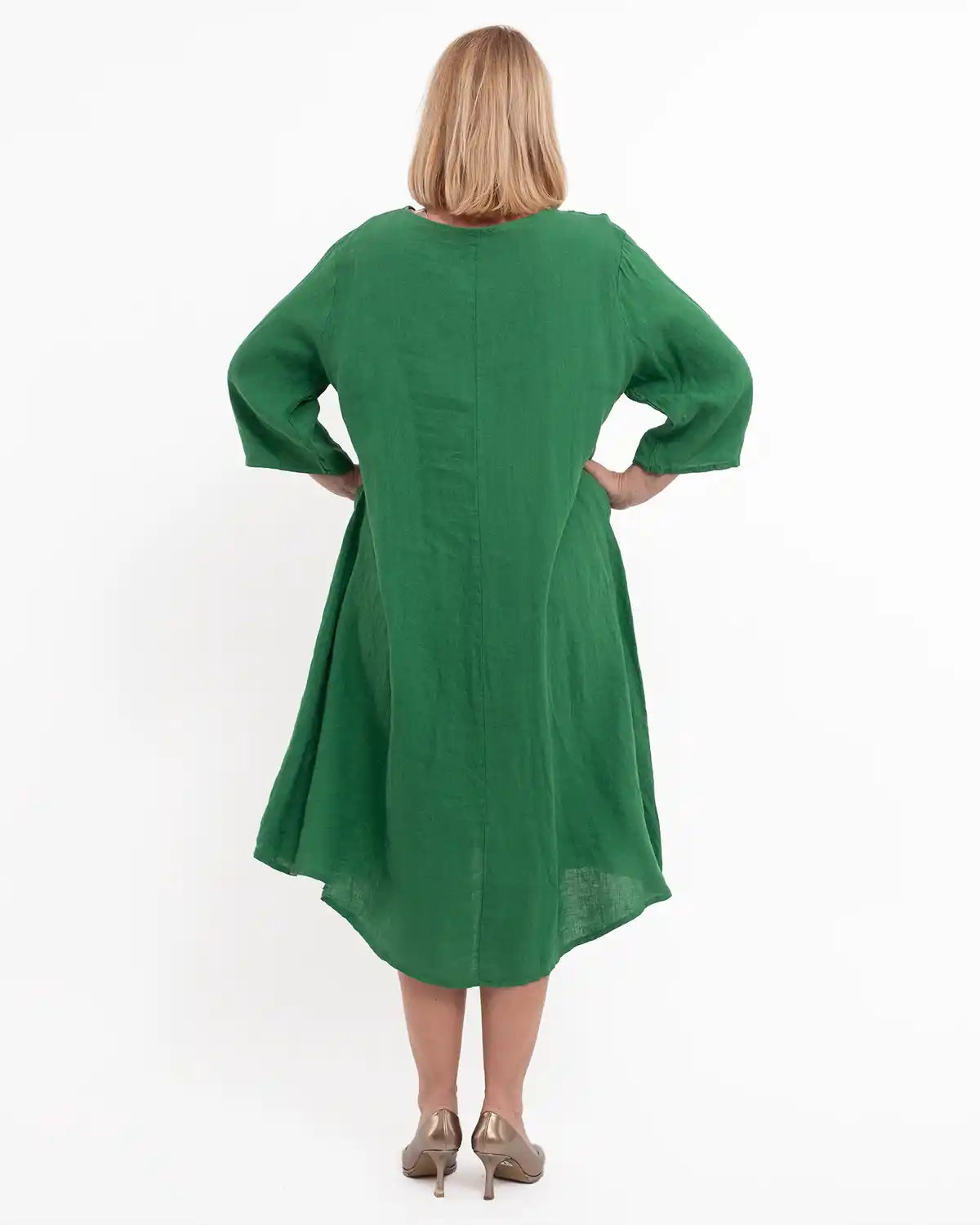 Rochie midi verde din in cu decolteu în V [2]