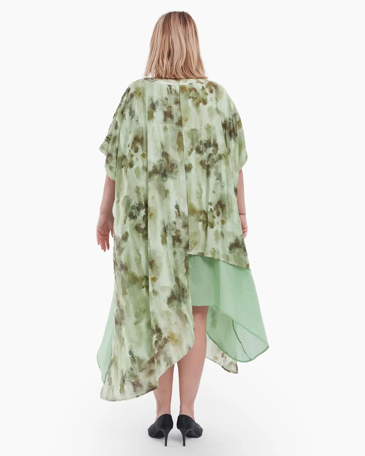 Rochie midi vernil din tencel cu imprimeu abstract și maneci trei sferturi [3]