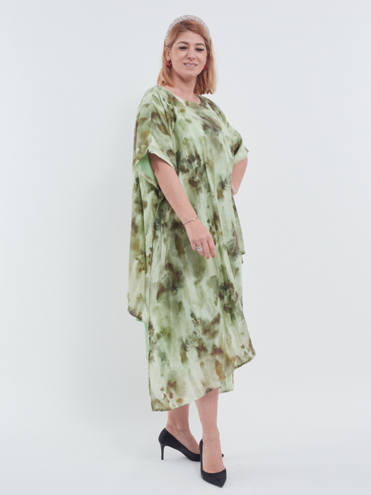 Rochie midi vernil din tencel cu imprimeu abstract și maneci trei sferturi [4]