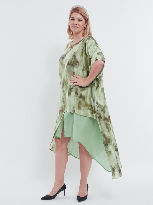 Rochie midi vernil din tencel cu imprimeu abstract și maneci trei sferturi [2]