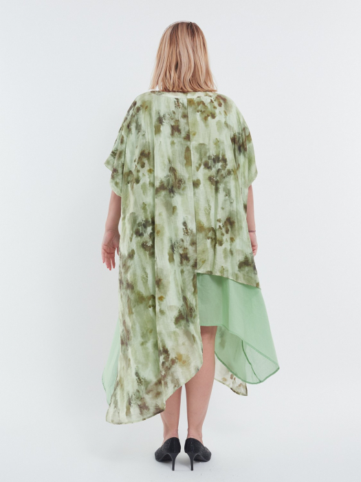 Rochie midi vernil din tencel cu imprimeu abstract și maneci trei sferturi [3]