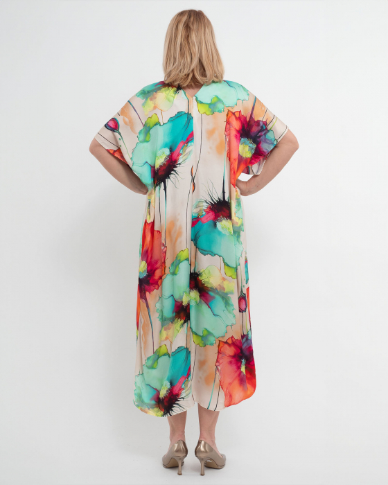 Rochie midi viscoză cu imprimeuri florale turcoaz [2]