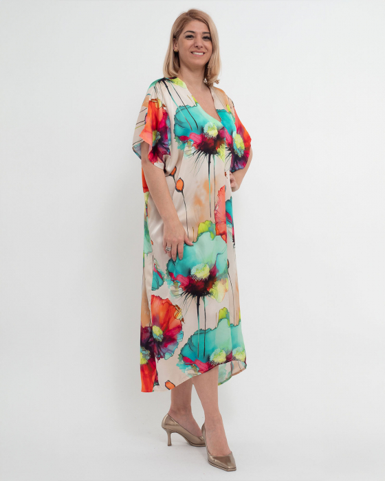 Rochie midi viscoză cu imprimeuri florale turcoaz [4]
