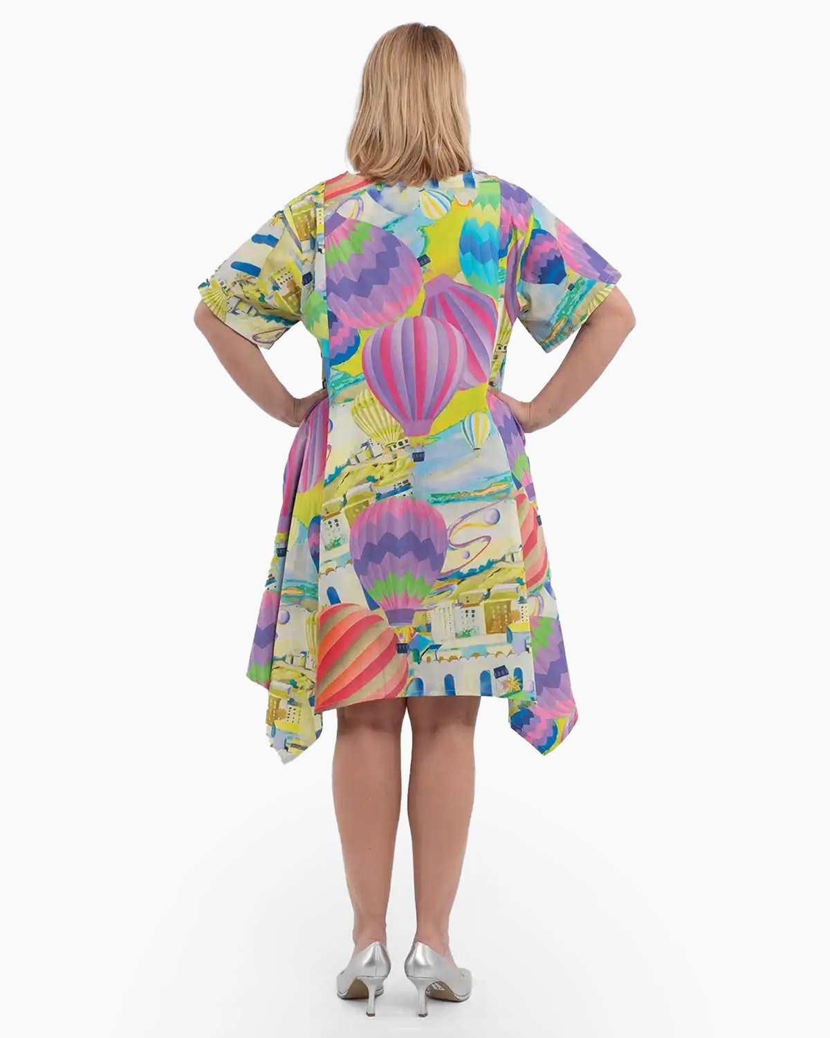 Rochie mov asimetrică cu laterale lungi, buzunare și cusături decorative [2]