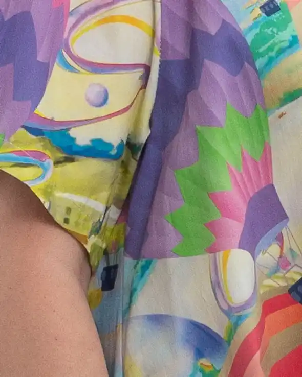 Rochie mov asimetrică cu laterale lungi, buzunare și cusături decorative [4]