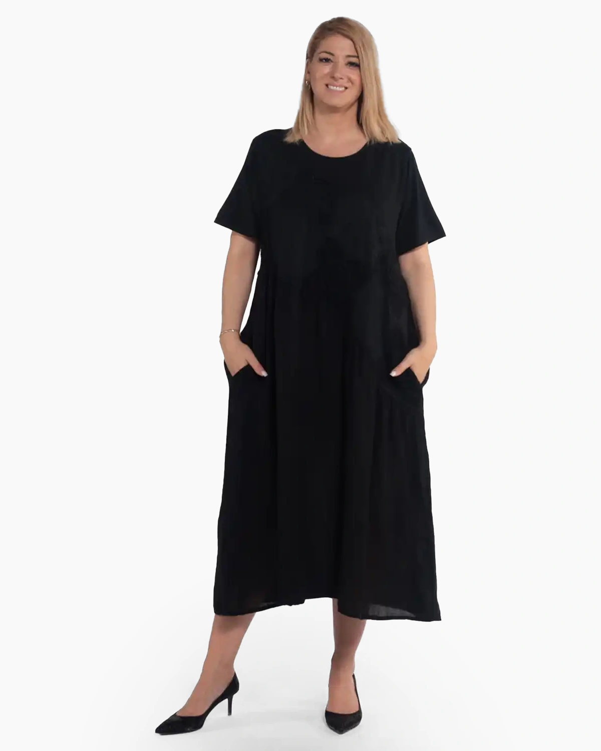 Rochie naturală midi din in cu flori macrame [4]