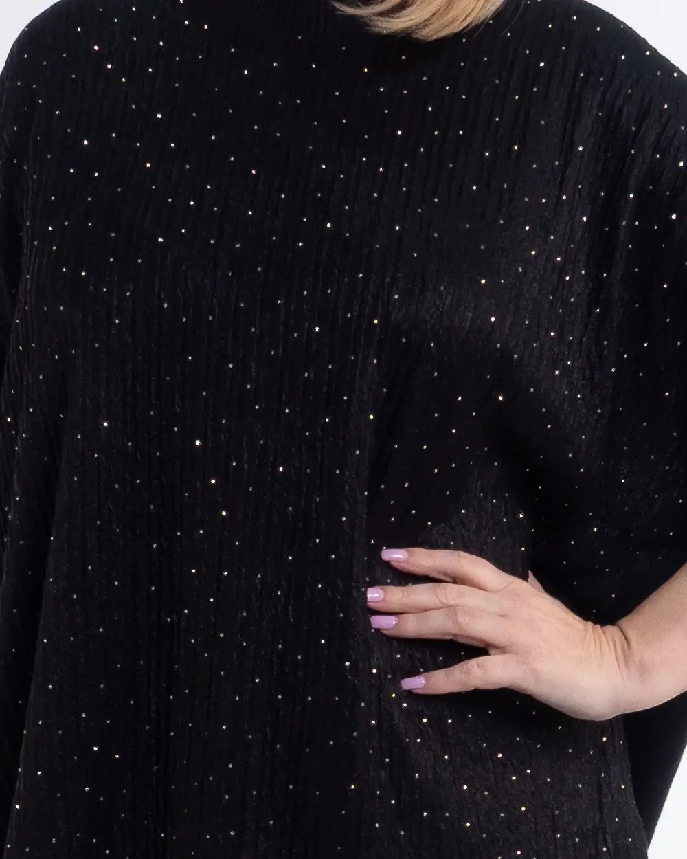 Rochie neagră casual cu strasuri delicate și tricot fin mărime unică [4]