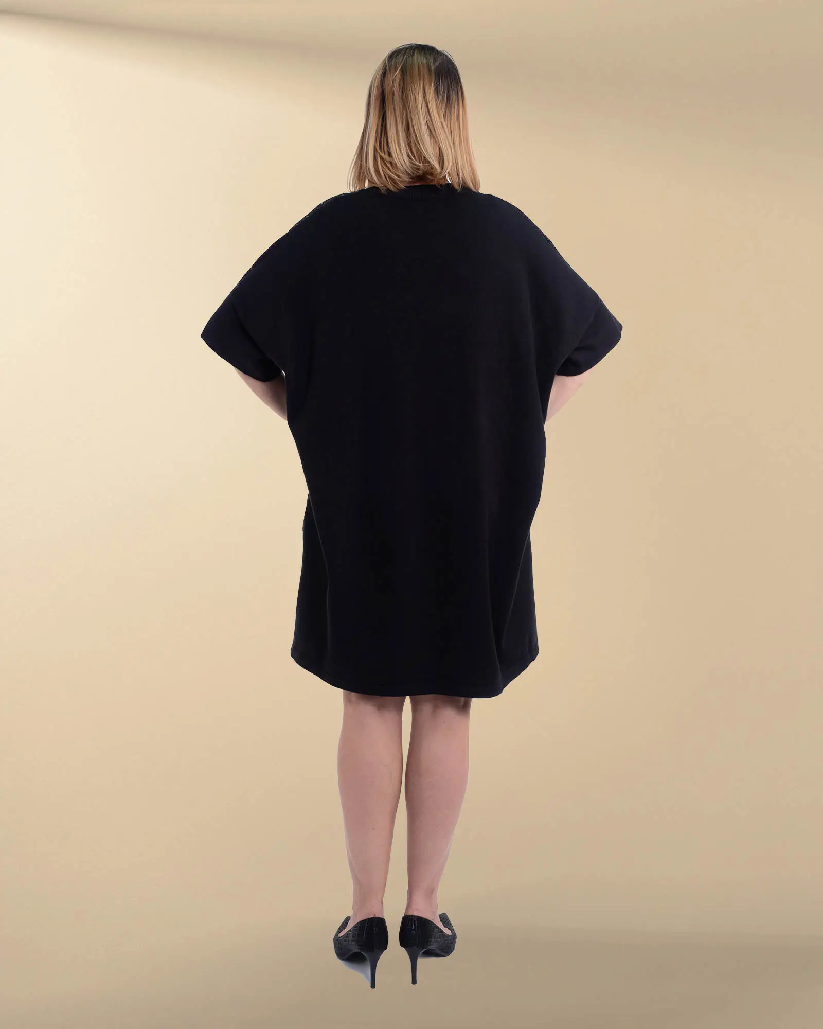 Rochie neagră casual cu strasuri delicate și tricot fin mărime unică [2]