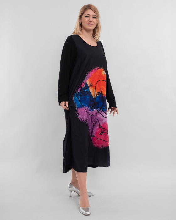 Rochie neagra cu arta colorata si buzunare functionale [2]
