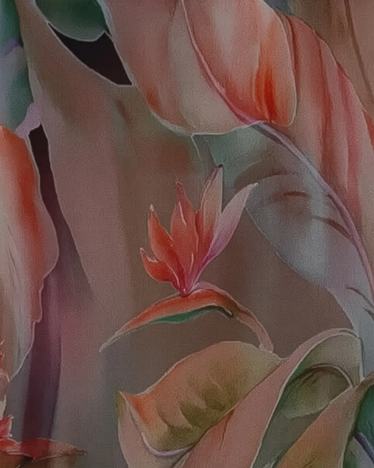 Rochie neagra cu matase si imprimeu floral rosu si verde [2]