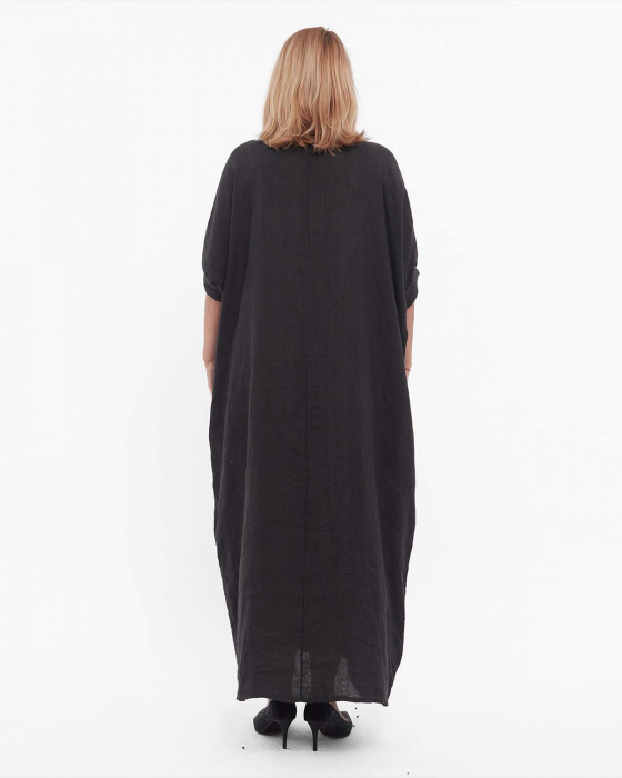Rochie neagră maxi din in stil minimalist lejeră [2]