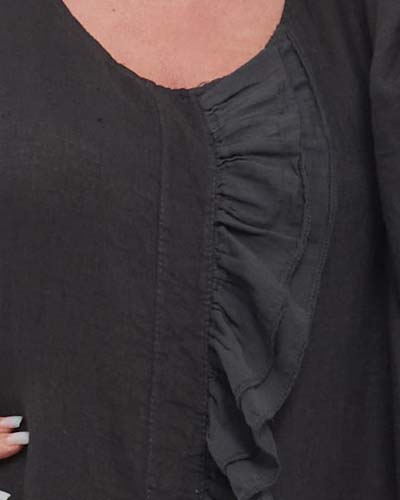 Rochie neagră maxi din in stil minimalist lejeră [5]