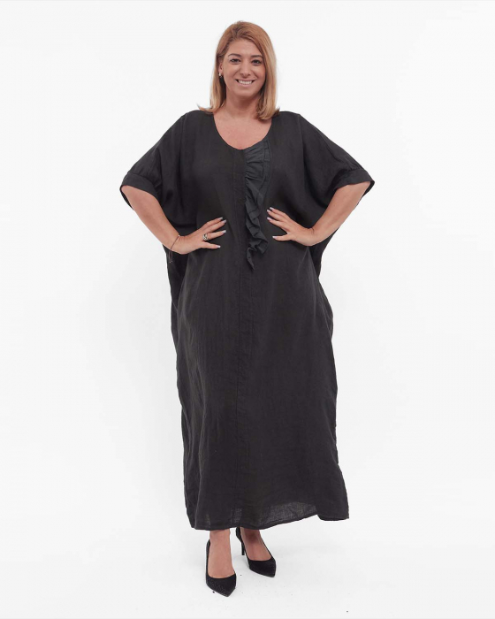 Rochie neagră maxi din in stil minimalist lejeră [1]