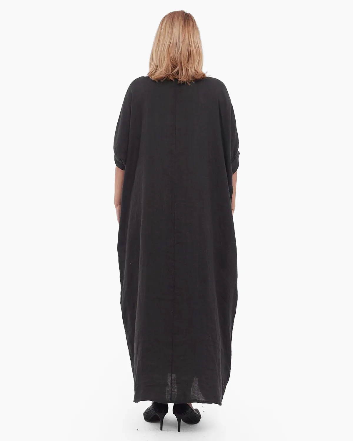 Rochie neagră maxi din in stil minimalist lejeră [2]