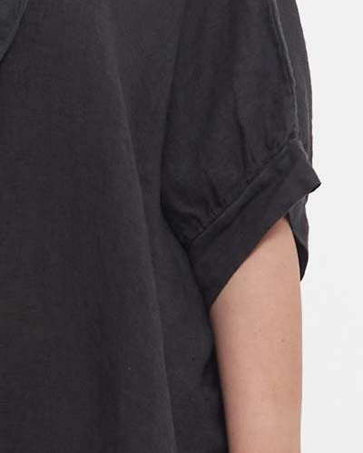 Rochie neagră maxi din in stil minimalist lejeră [4]