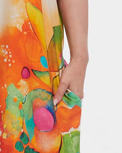 Rochie portocalie midi lejeră din vâscoză cu imprimeu floral în stil smart casual [5]