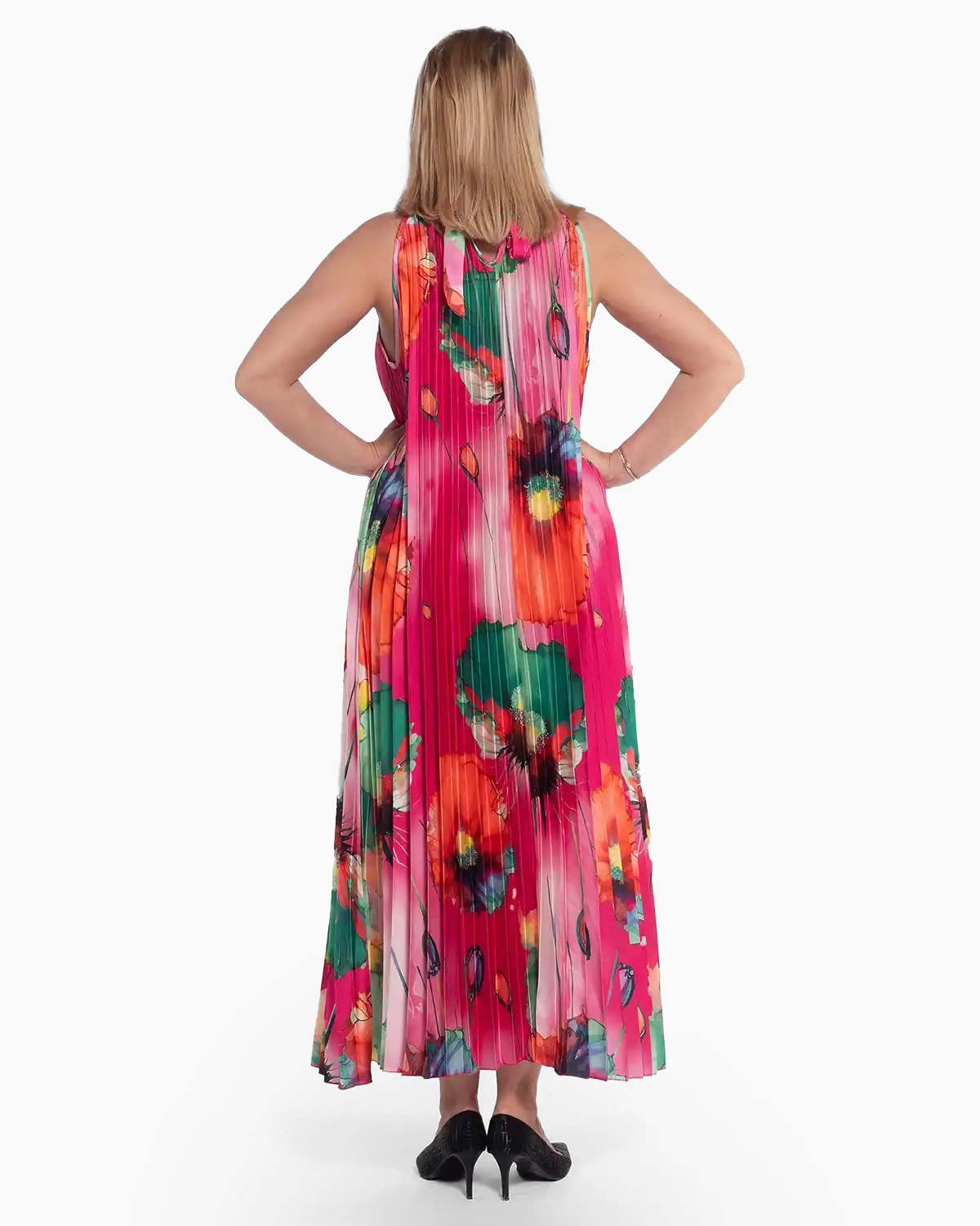 Rochie roșie maxi plisată stil glam cu imprimeu floral [2]