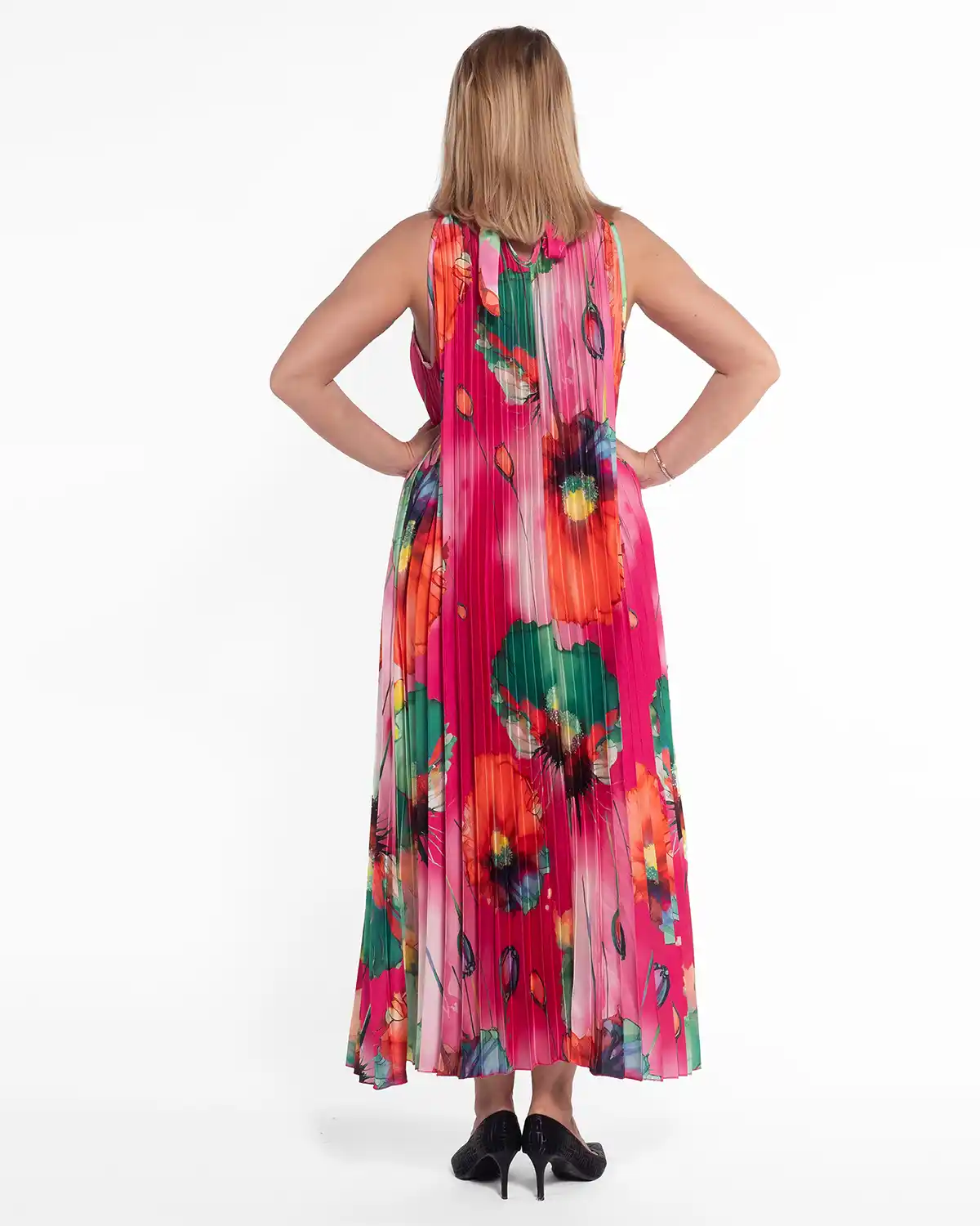 Rochie roșie maxi plisată stil glam cu imprimeu floral [2]
