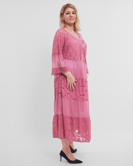 Rochie roz pudrat, cu matase si dantela [2]