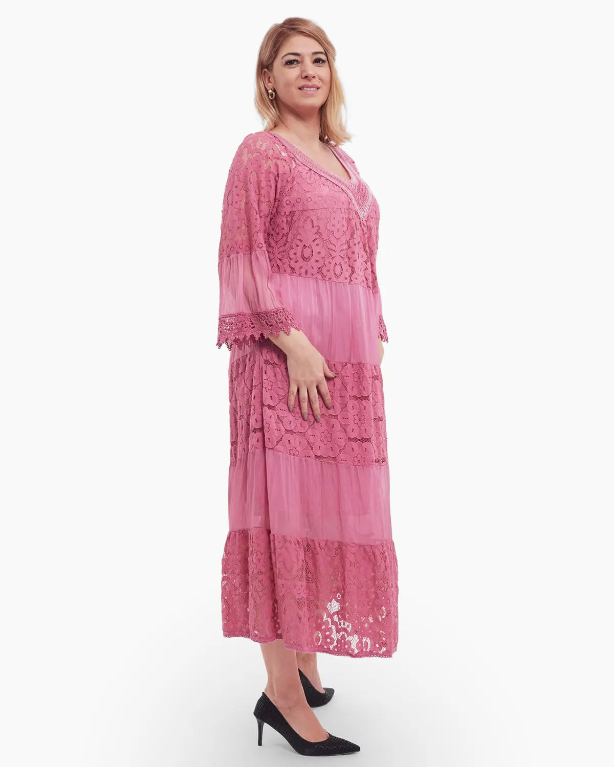Rochie roz pudrat, cu matase si dantela [2]