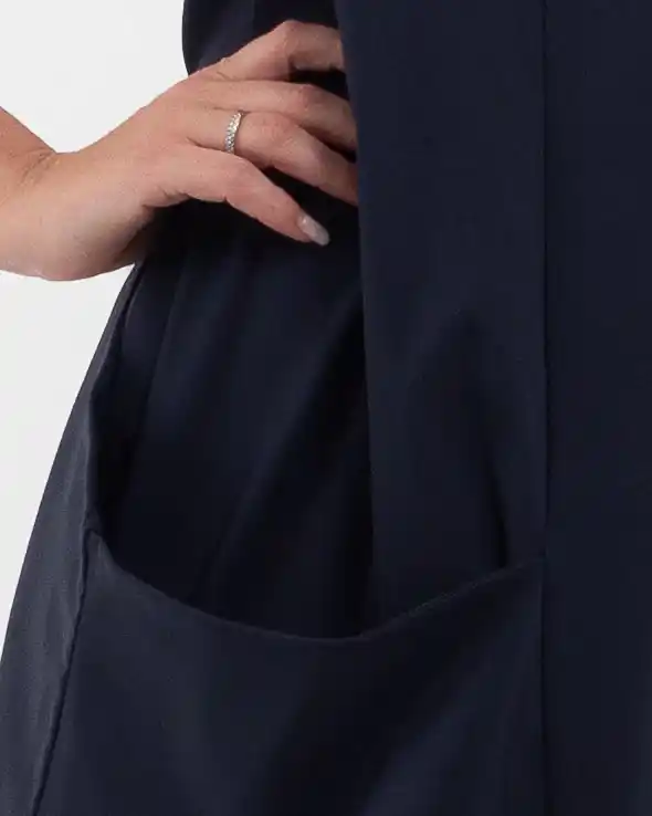 Rochie tip sarafan lung bleumarin din viscoză cu buzunar [4]