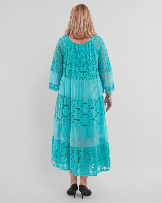 Rochie turcoaz deschis, cu matase si dantela [3]
