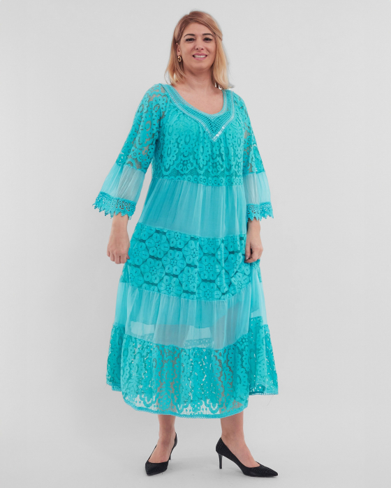 Rochie turcoaz deschis, cu matase si dantela [2]