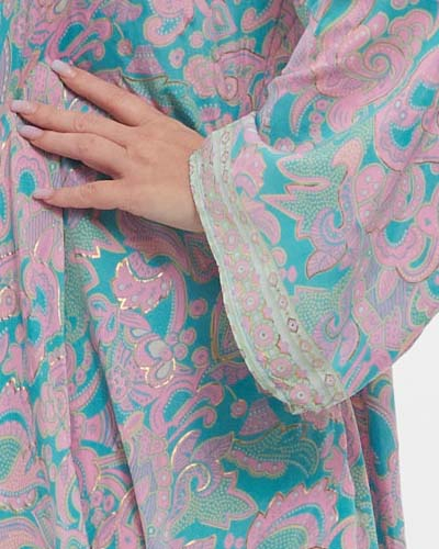Rochie turcoaz fluidă maxi din mătase cu imprimeu floral stil boho [5]