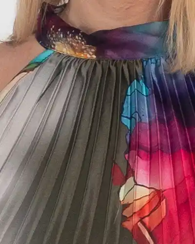 Rochie verde glam maxi plisată cu imprimeu floral [3]
