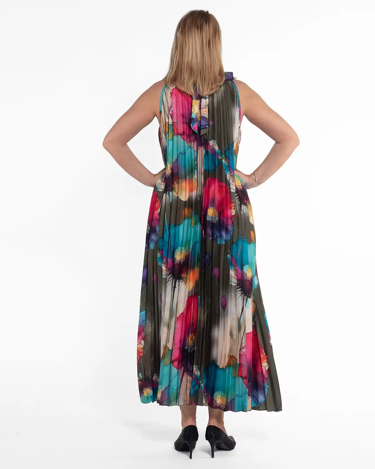 Rochie verde glam maxi plisată cu imprimeu floral [2]
