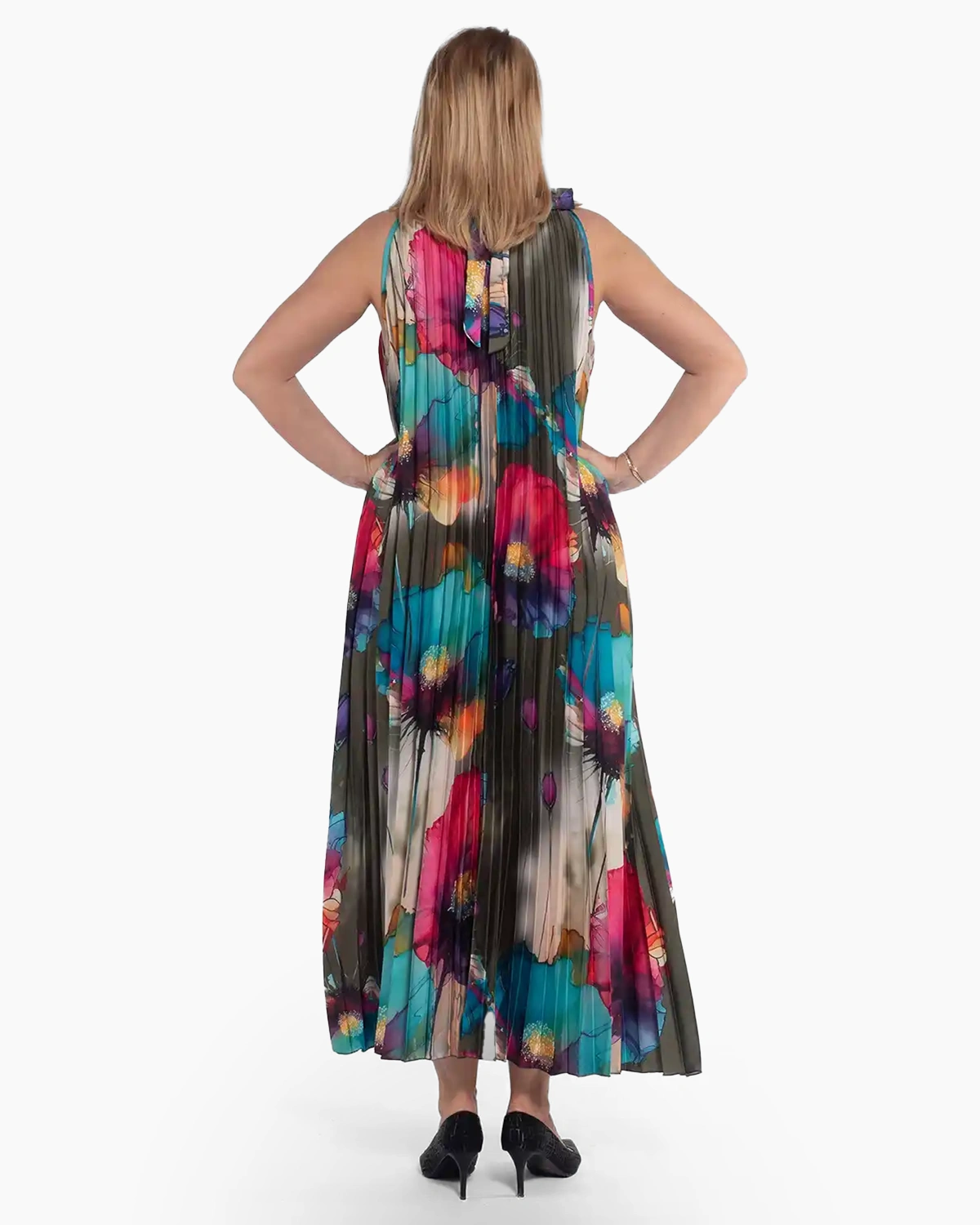 Rochie verde glam maxi plisată cu imprimeu floral [2]