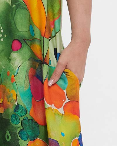 Rochie verde midi din vâscoză cu imprimeu floral stil smart casual plus-size [4]