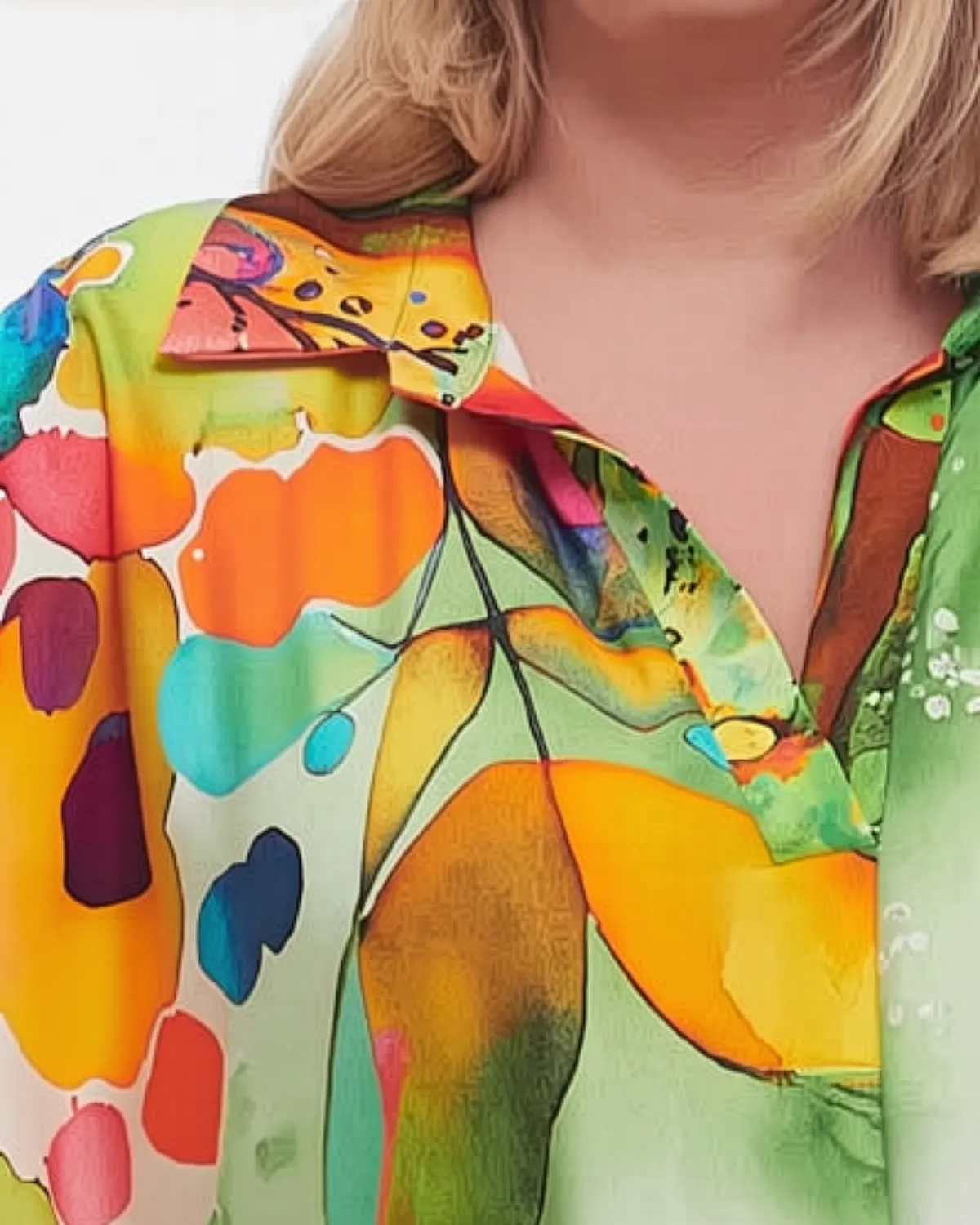 Rochie verde midi din vâscoză cu imprimeu floral stil smart casual plus-size [5]