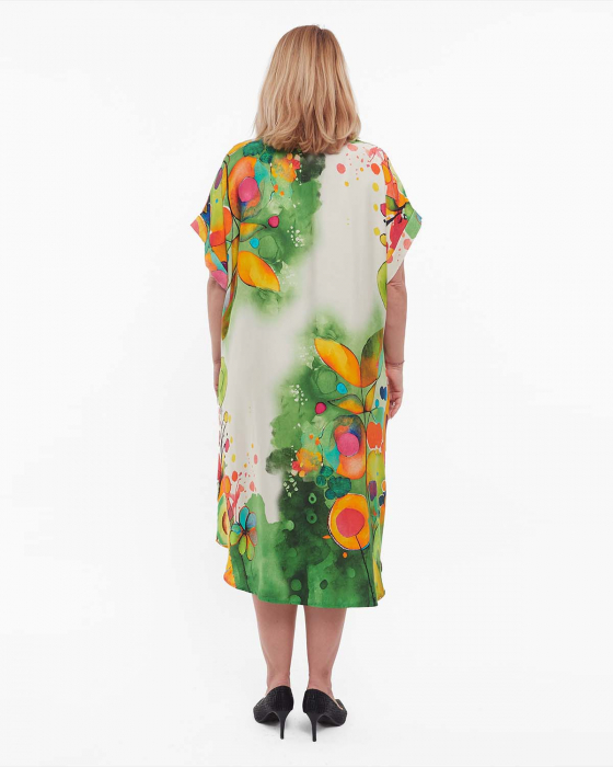 Rochie verde midi din vâscoză cu imprimeu floral stil smart casual plus-size [2]