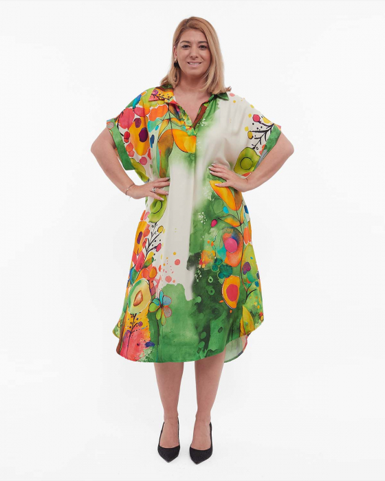 Rochie verde midi din vâscoză cu imprimeu floral stil smart casual plus-size [1]