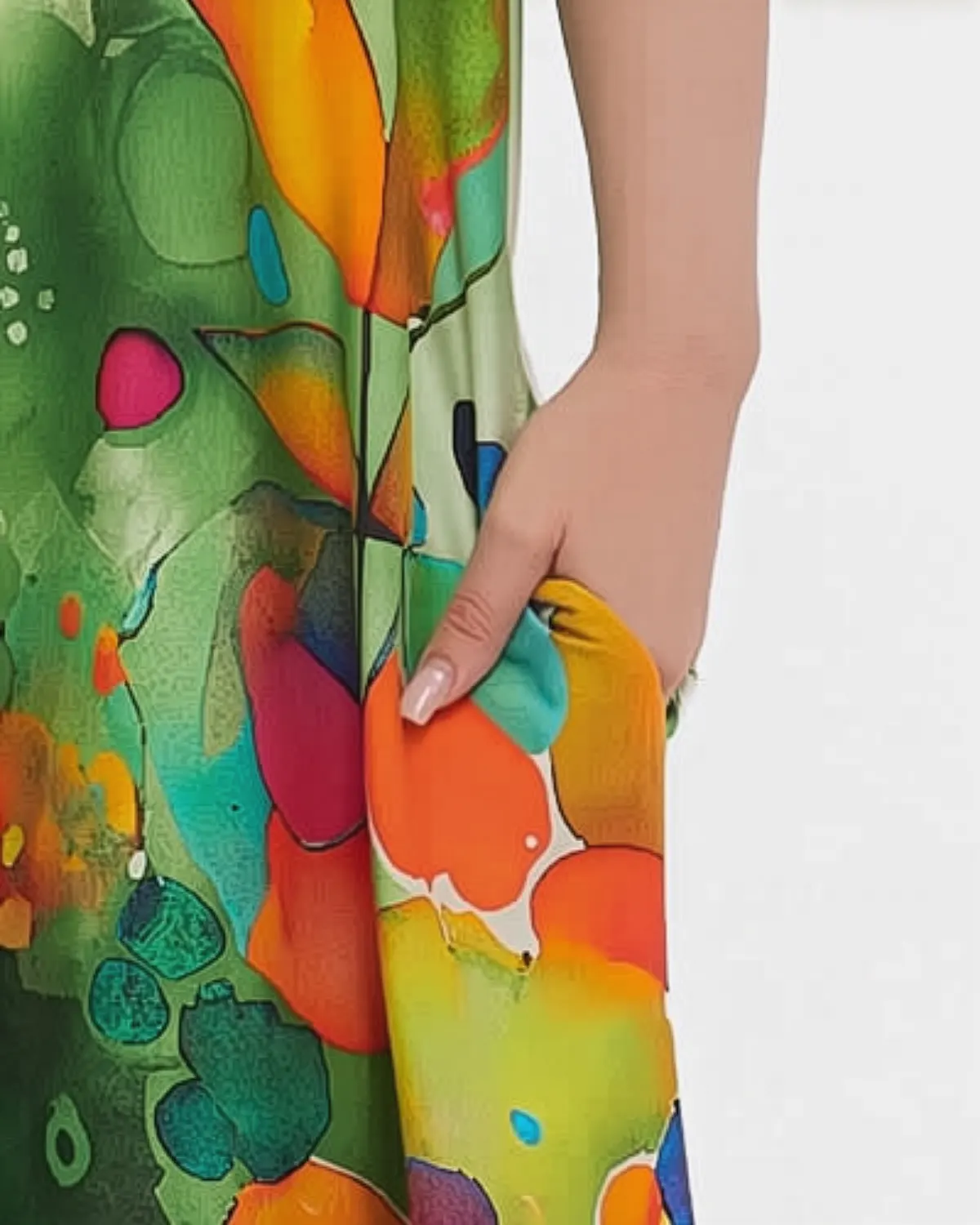 Rochie verde midi din vâscoză cu imprimeu floral stil smart casual plus-size [4]