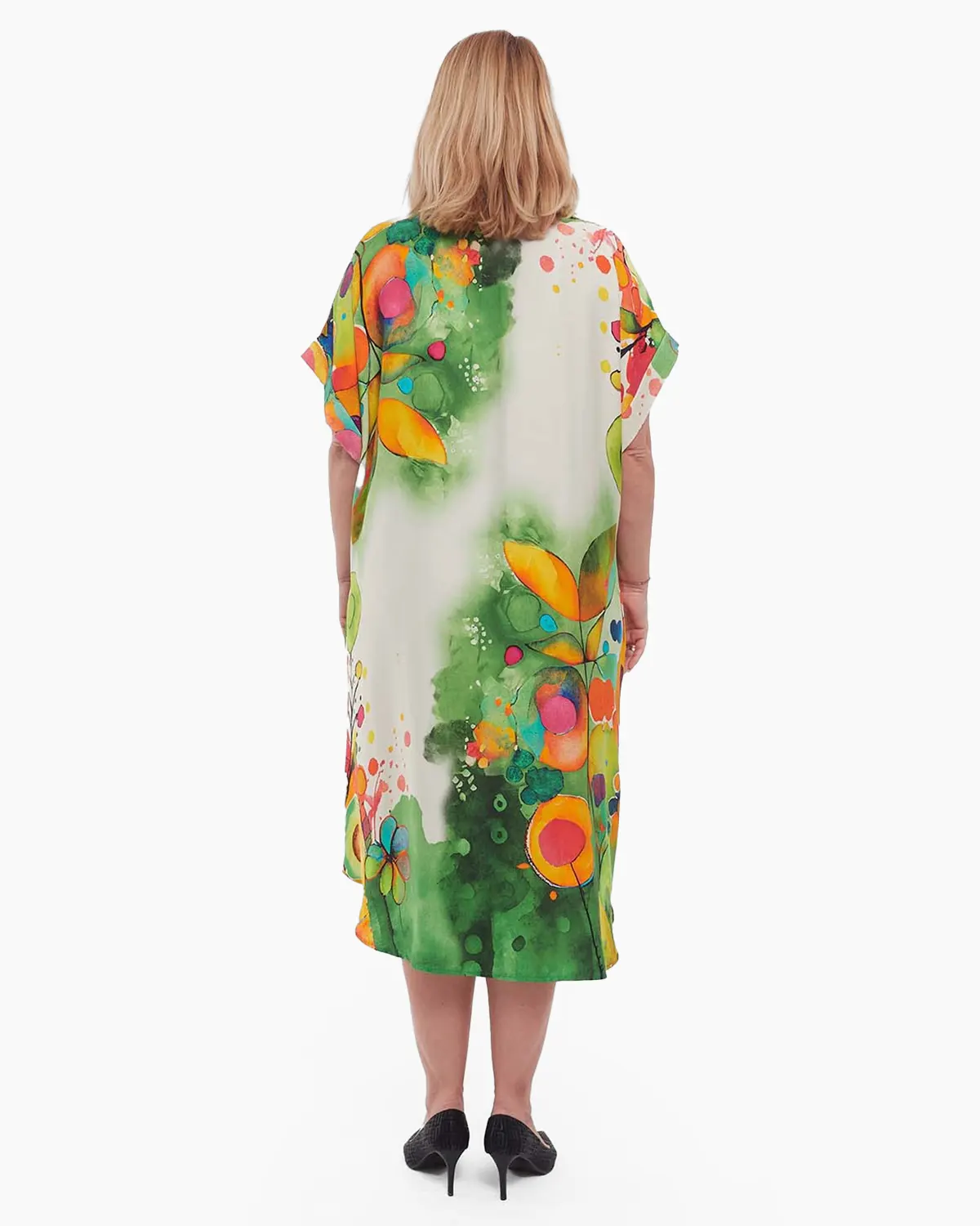 Rochie verde midi din vâscoză cu imprimeu floral stil smart casual plus-size [2]