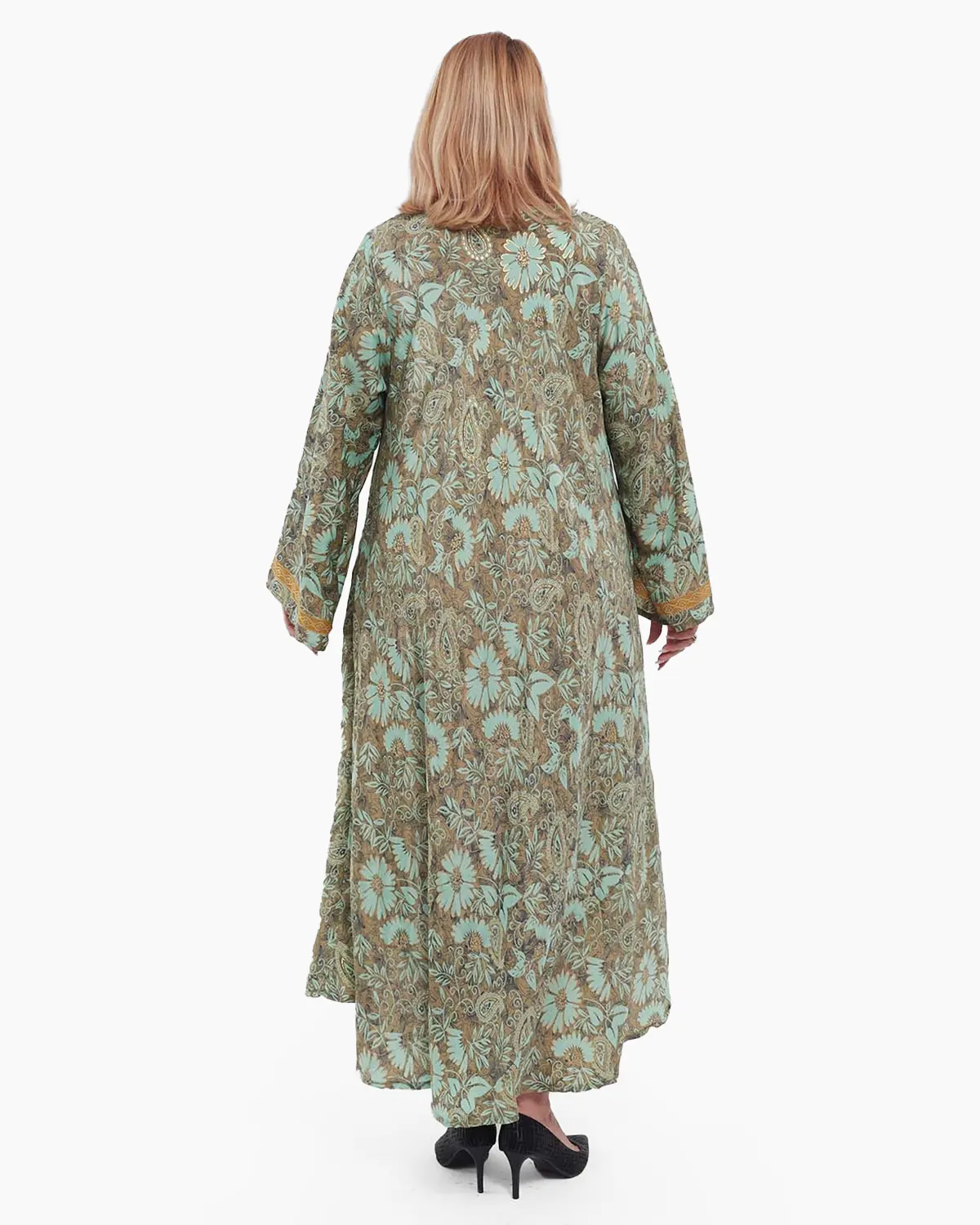 Rochie vernil maxi din mătase stil indian cu imprimeu floral [2]