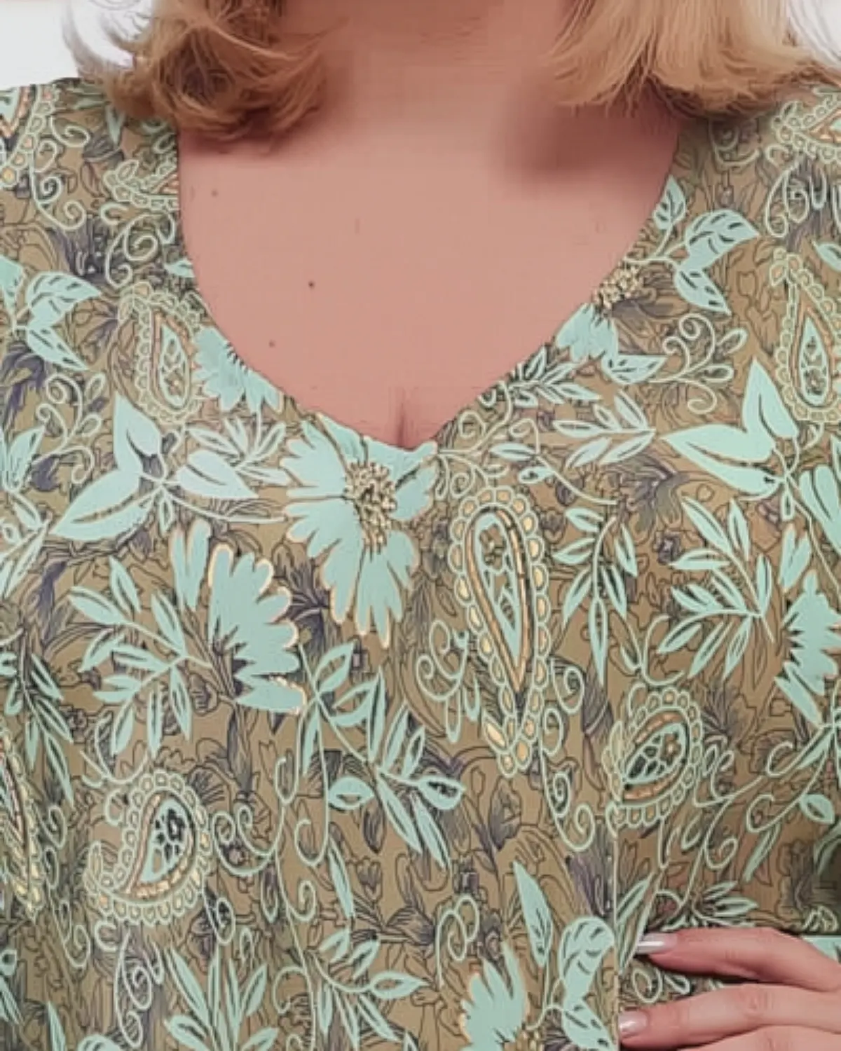 Rochie vernil maxi din mătase stil indian cu imprimeu floral [4]