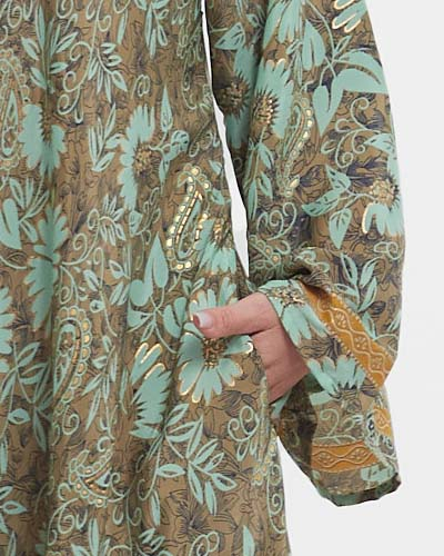 Rochie vernil maxi din mătase stil indian cu imprimeu floral [5]
