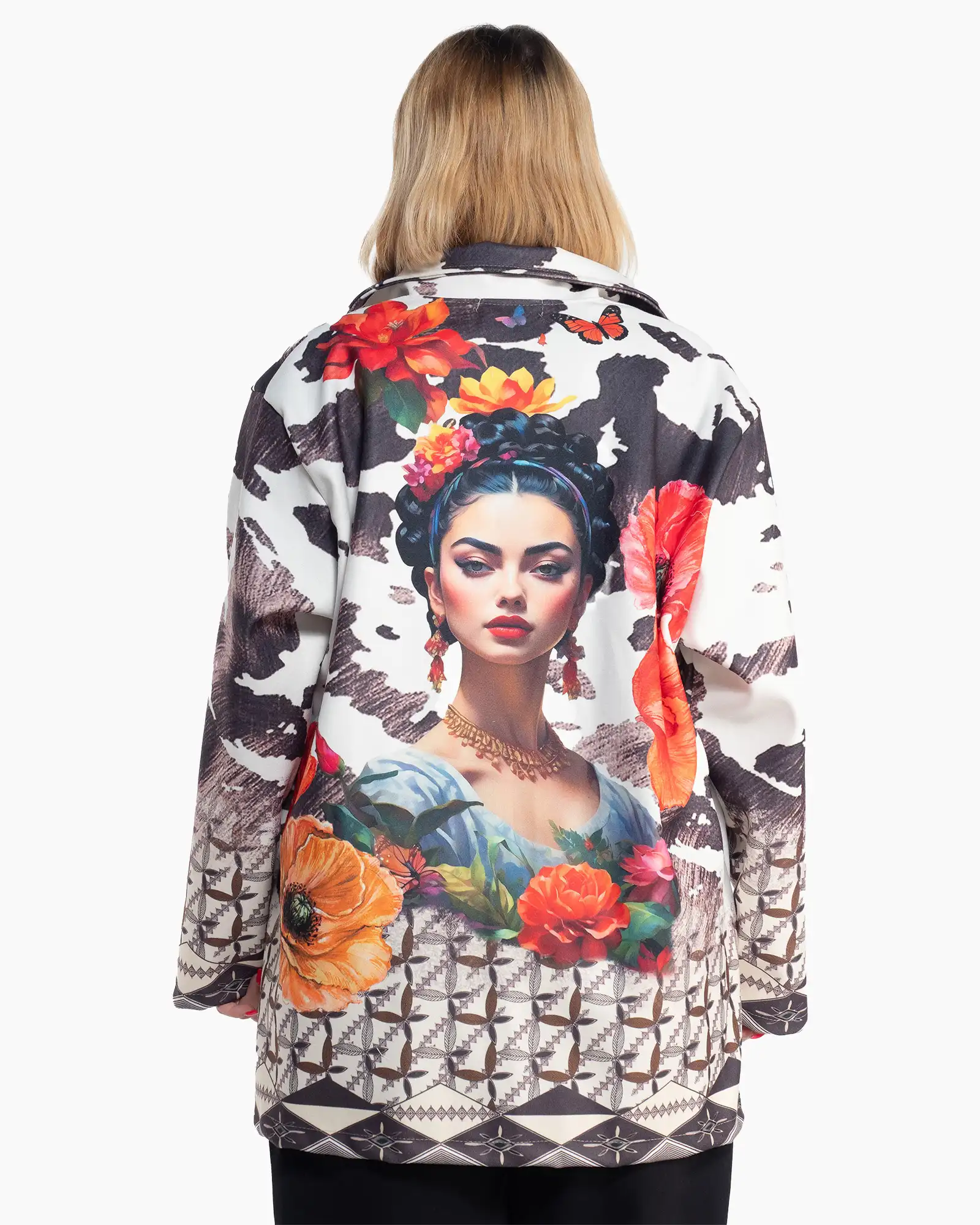 Sacou cu imprimeu artistic avangardist, multicolor, inspirat de Frida Kahlo [2]