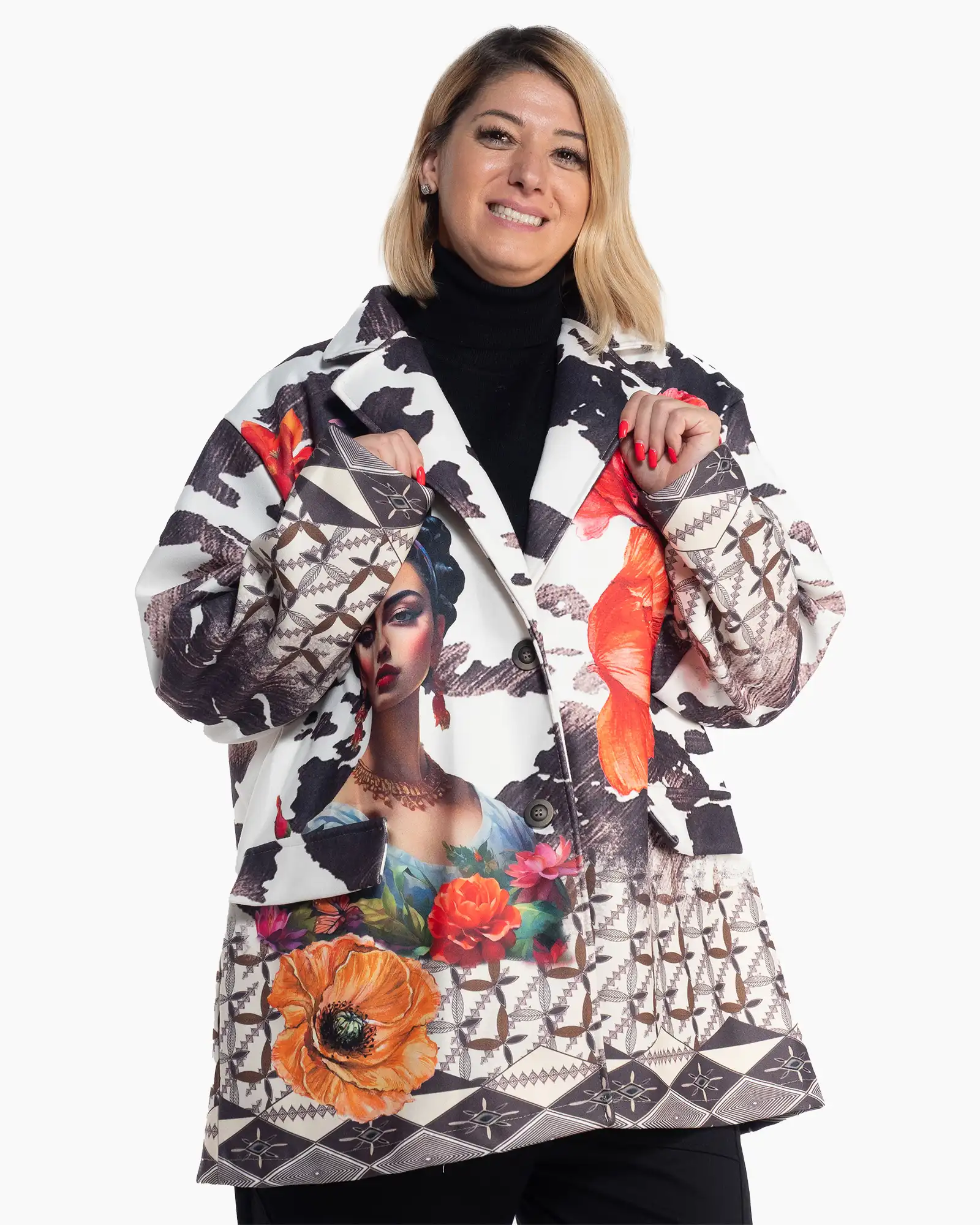 Sacou cu imprimeu artistic avangardist, multicolor, inspirat de Frida Kahlo [3]
