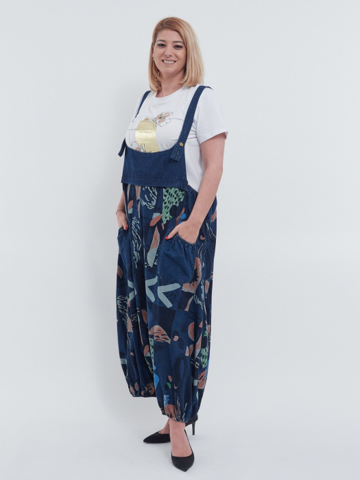Salopetă Boho din Denim cu Croială Tip Balon și Imprimeu Abstract – Stil Confortabil și Creativ [2]