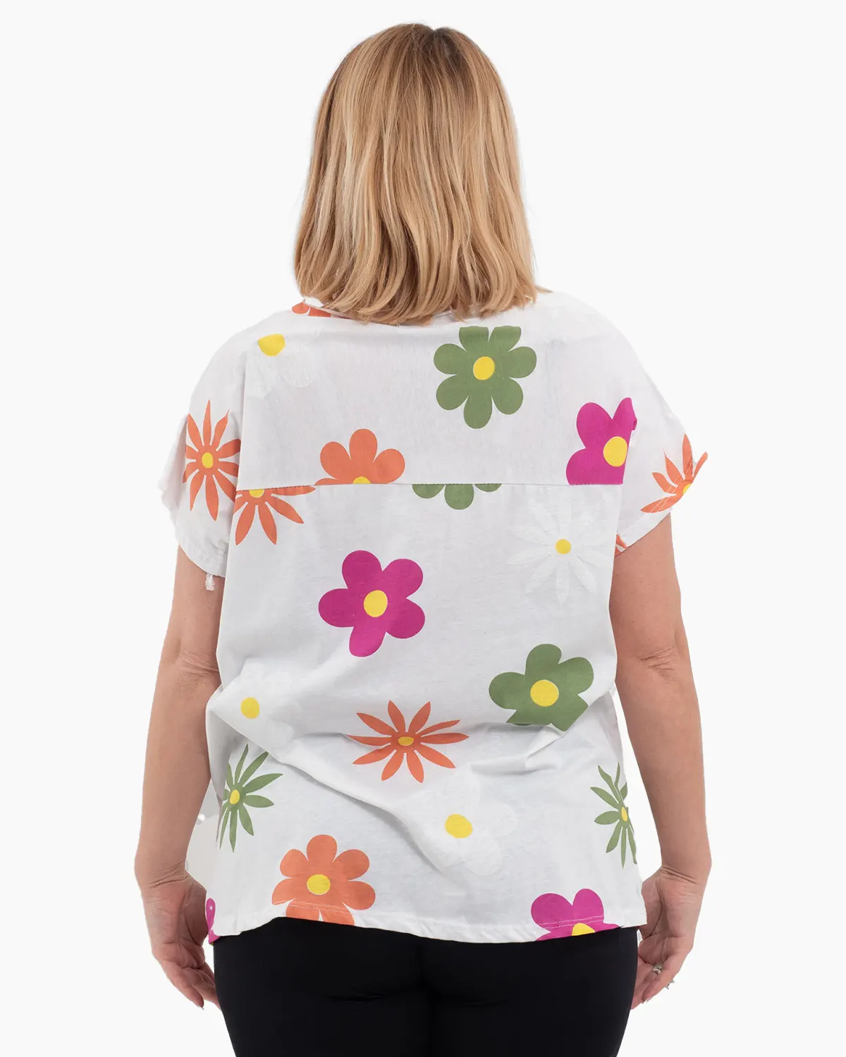 Tricou alb 'Chic Blossom' din bumbac, cu motive florale și cuvinte [2]